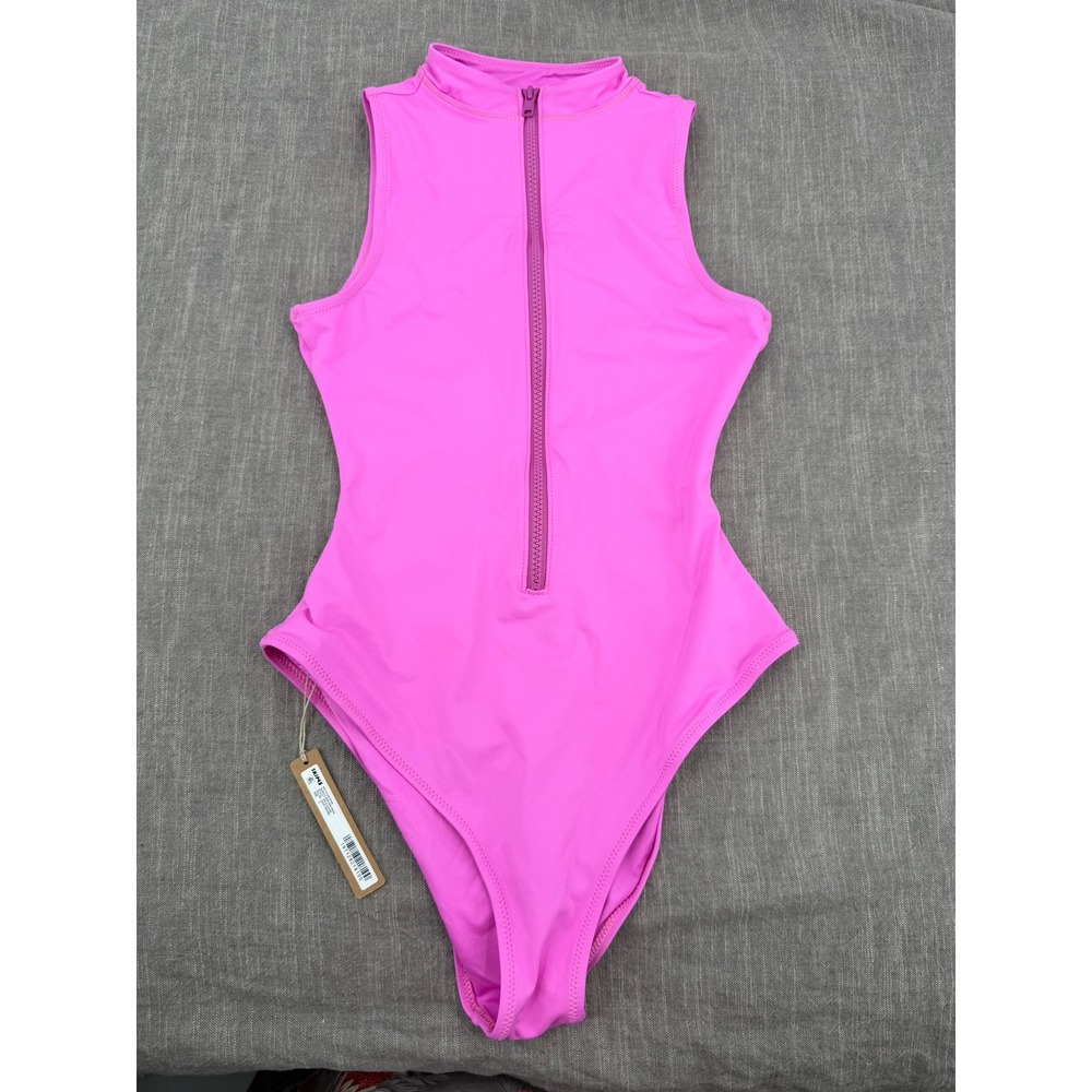 SKIMS Recycled Swim Sleeveless One Piece Swimsuit Neon Orchid Pink Sz S NWT